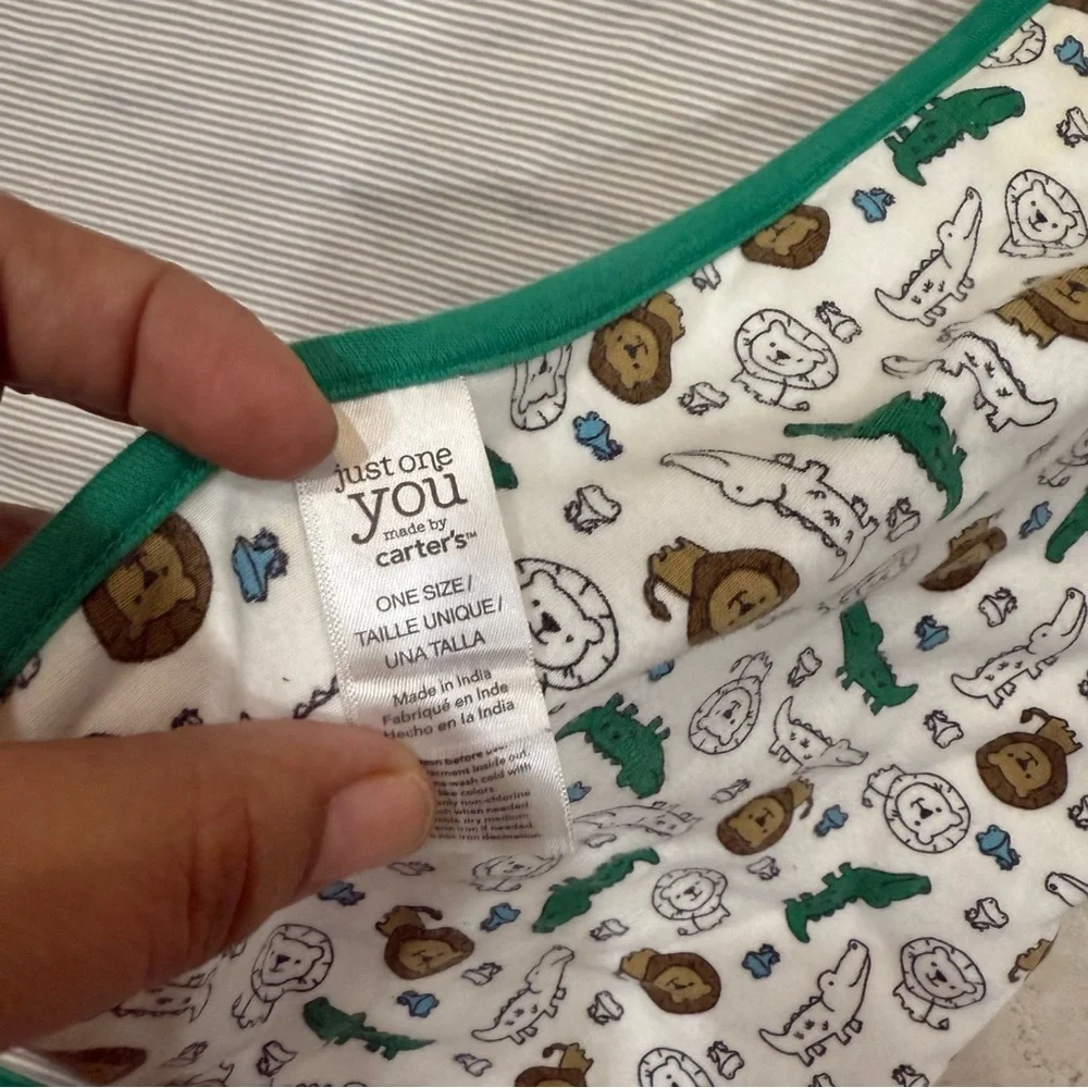 Just One You by Carter's Lion alligator frogs Baby Blanket gray white Stripes